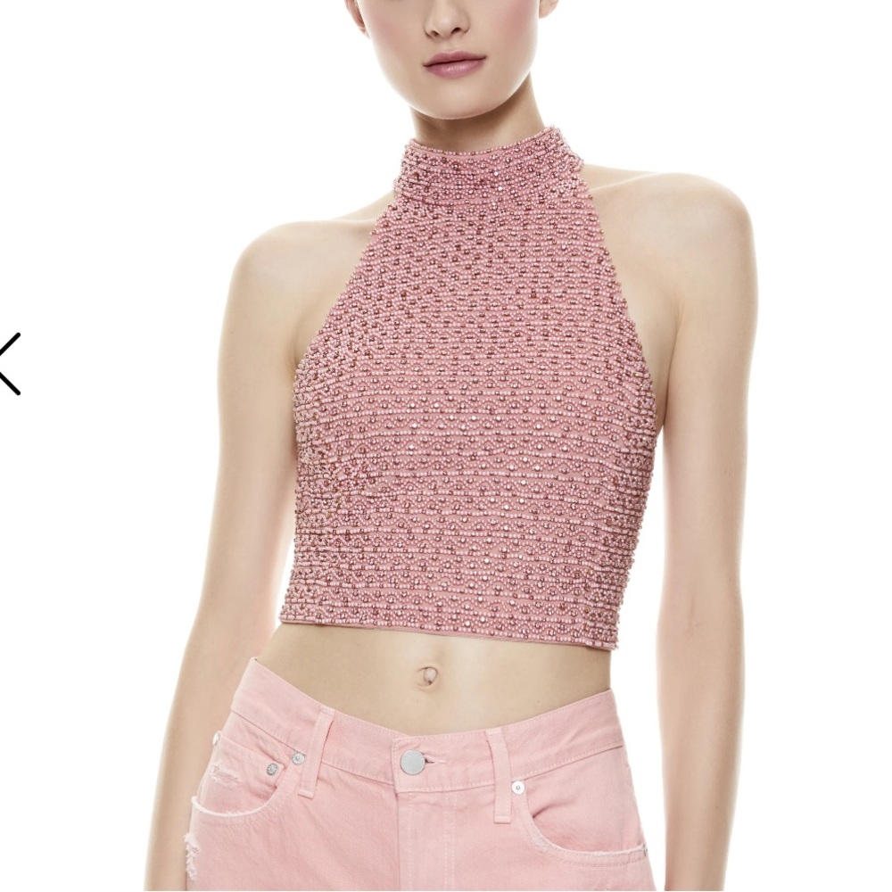 Alice + Olivia by Stacey bendet Enya Beaded Crop Top In Rose